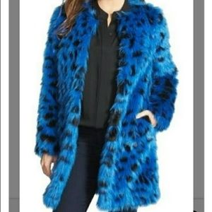 Michael Kors blue cheetah leopard animal Amalfi faux fur coat jacket cardigan